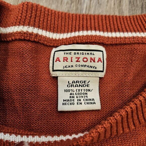 Vtg Arizona Jean Sweater Mens L Orange 1 Stripe Y2K Preppy Cotton Boho Cottage - Picture 6 of 8
